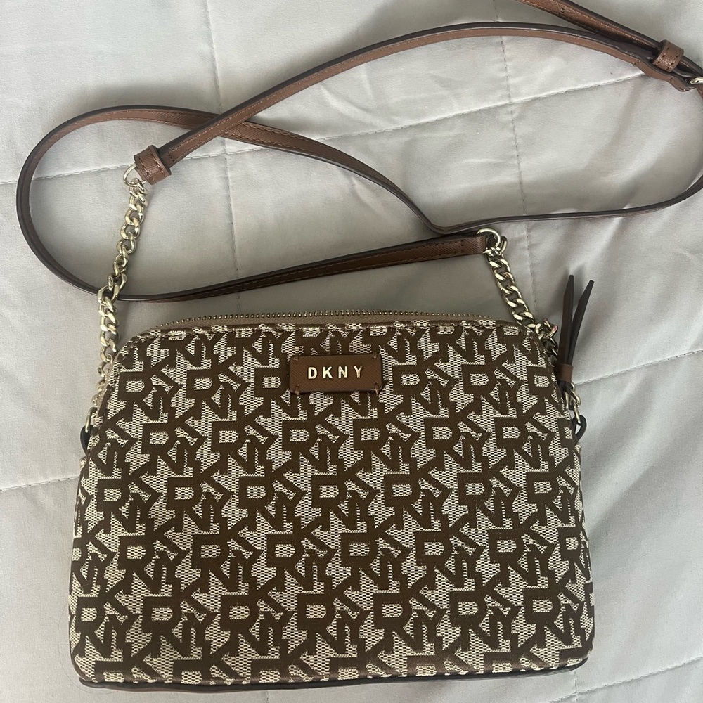 DKNY Brown and Cream Crossbody Bag